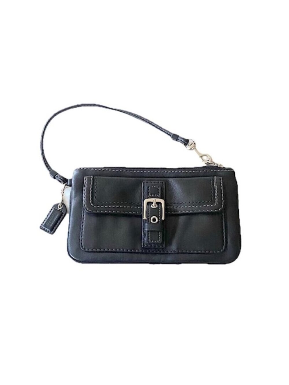 Coach Hamptons Black Leather Top Zip Slim Case Pouch Wristlet Y2K Wallet